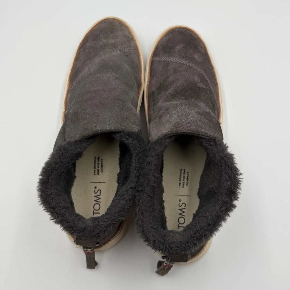 TOMS Jutti Suede Faux Fur Lined Slip On High Top‎ Sneakers Grey Womens 8.5